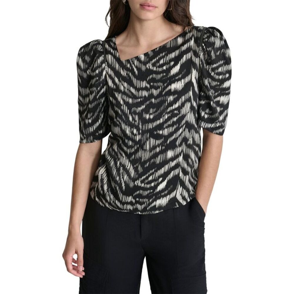 Dkny Womens  Asymmetrical Short Sleeve Top
